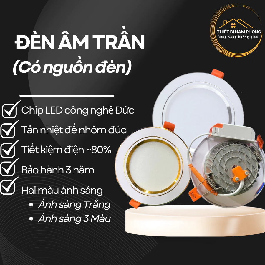Đèn LED Âm Trần Đế Đúc 7W 9W 12W Phi 90 Phi 110 | Đèn Âm Trần Thạch Cao | BH 3 Năm